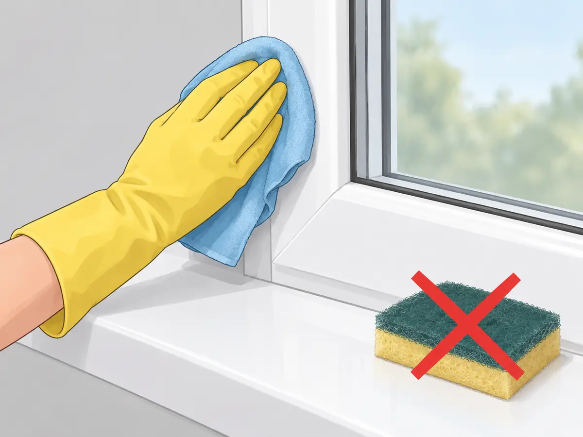 Cleaning mold off a uPVC window frame with a soft cloth