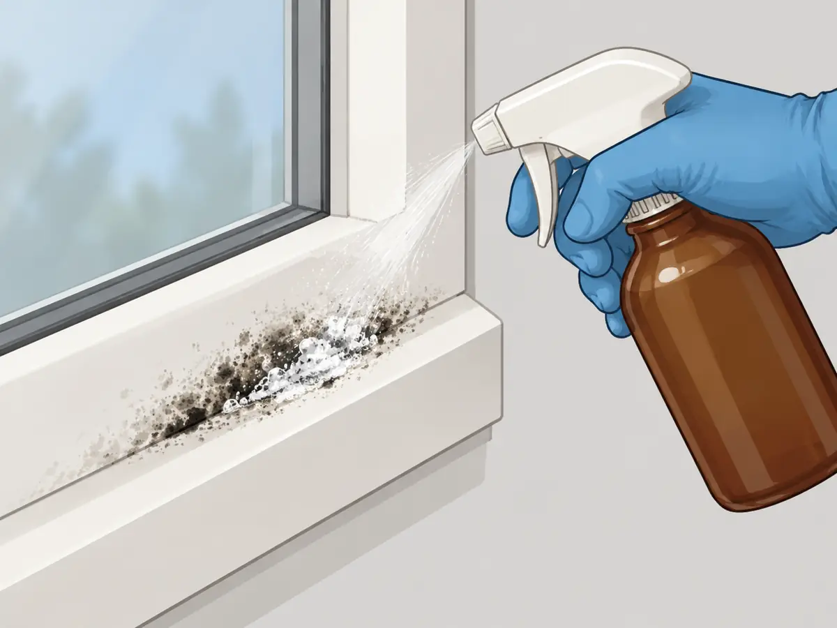 Spraying hydrogen peroxide on window mold