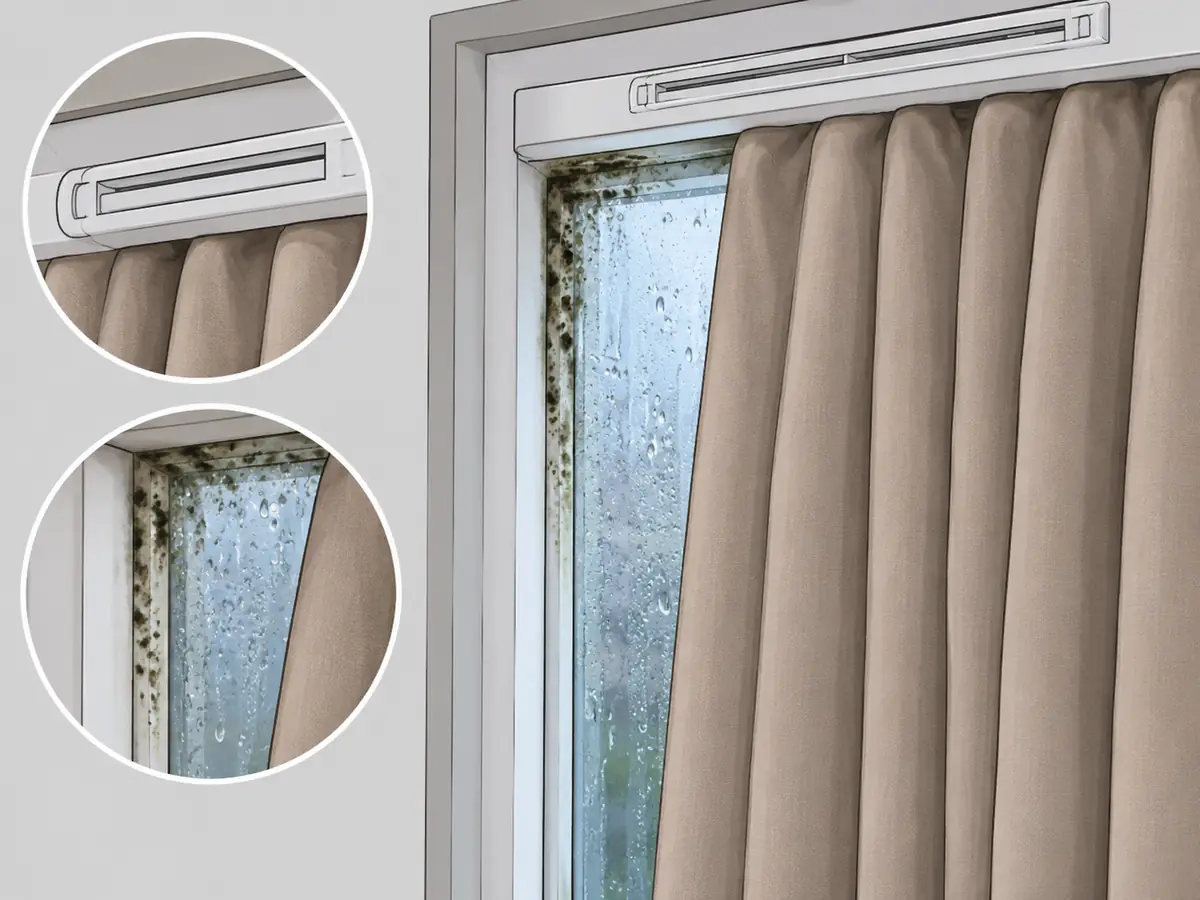 Curtains and closed vents trapping moisture on a window