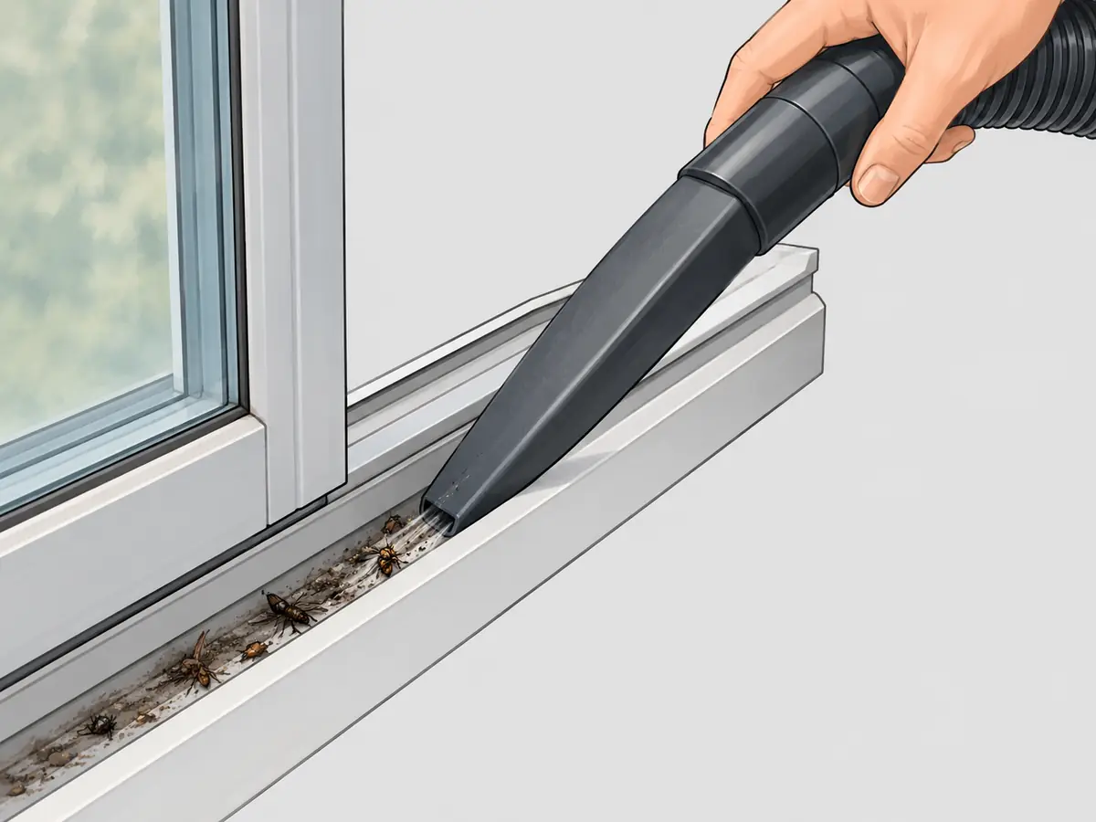 Vacuuming debris out of a moldy window track