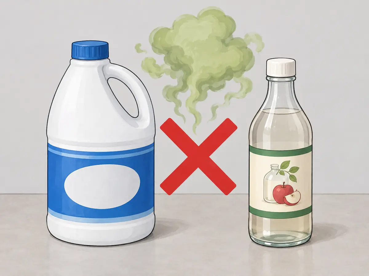 Never mix bleach and vinegar when cleaning mold on window frames