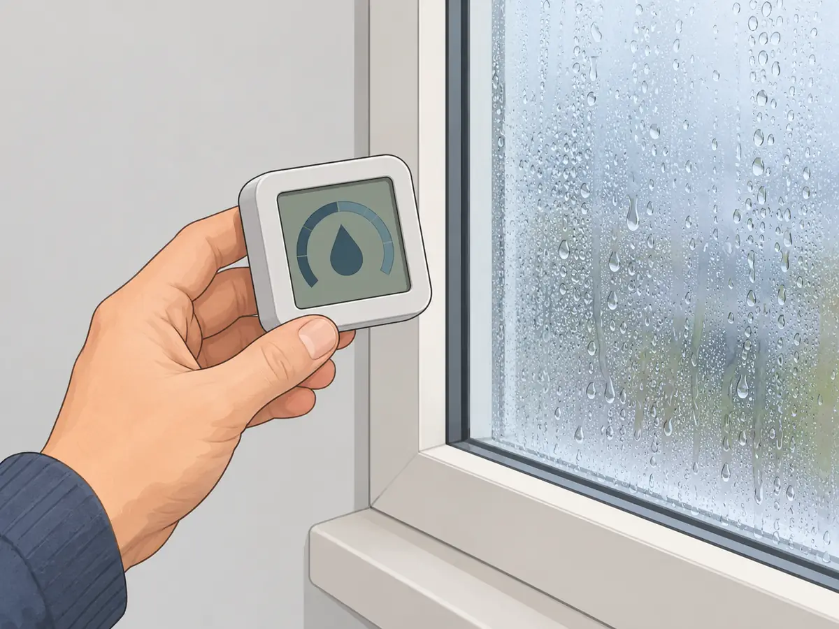 Checking humidity near a window to find the cause of window mold