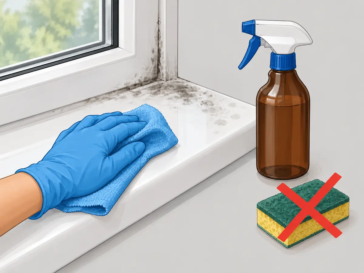Cleaning mold off a white plastic uPVC window sill