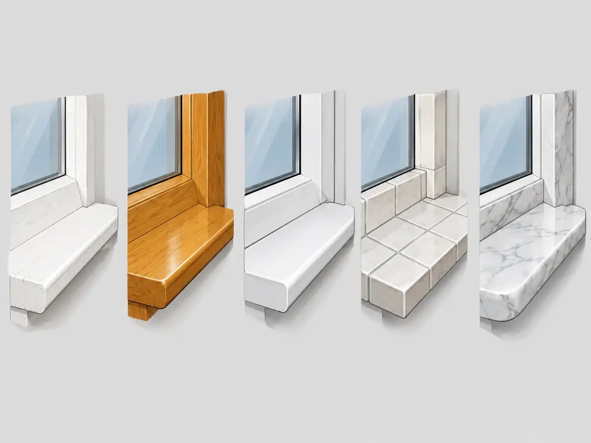 Window sill materials: painted wood, varnished wood, vinyl, tile and marble
