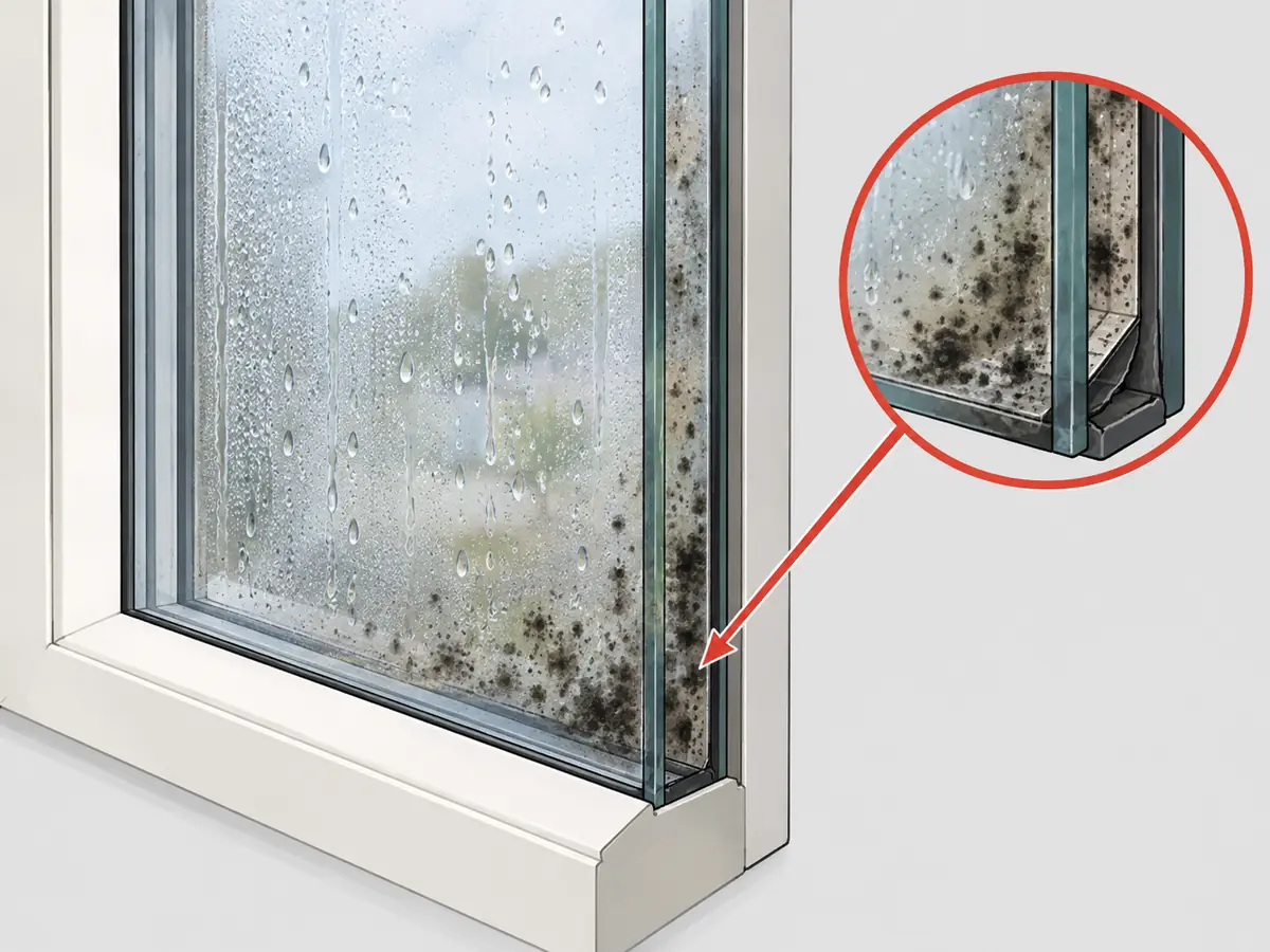 Fog and mold between the panes of a failed double glazed window