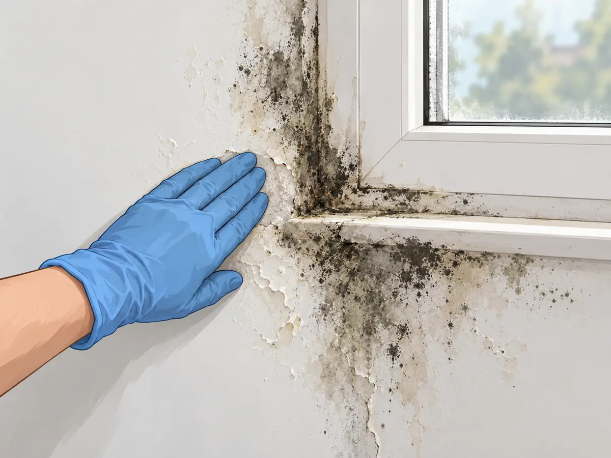 Mold on the wall and plaster around a window