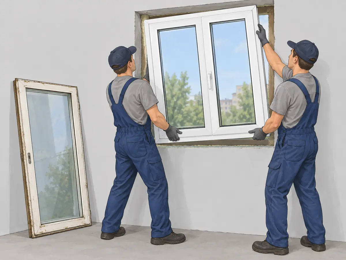 Installers fitting a new double glazed window